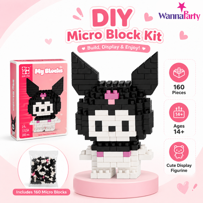 Mini Blocks DIY Kawaii Nano Blocks Kuromi Character Building Kit, 160 Pcs Micro Blocks Puzzle Toy, Collectible Display Figure for Kids,Teens & Adults