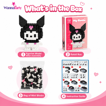 Mini Blocks DIY Kawaii Nano Blocks Kuromi Character Building Kit, 160 Pcs Micro Blocks Puzzle Toy, Collectible Display Figure for Kids,Teens & Adults