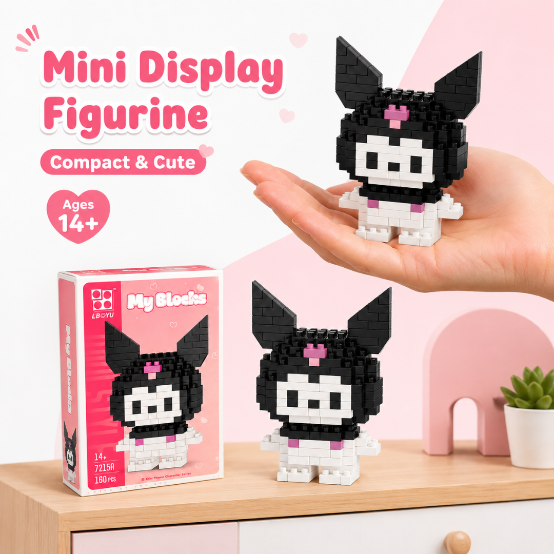 Mini Blocks DIY Kawaii Nano Blocks Kuromi Character Building Kit, 160 Pcs Micro Blocks Puzzle Toy, Collectible Display Figure for Kids,Teens & Adults