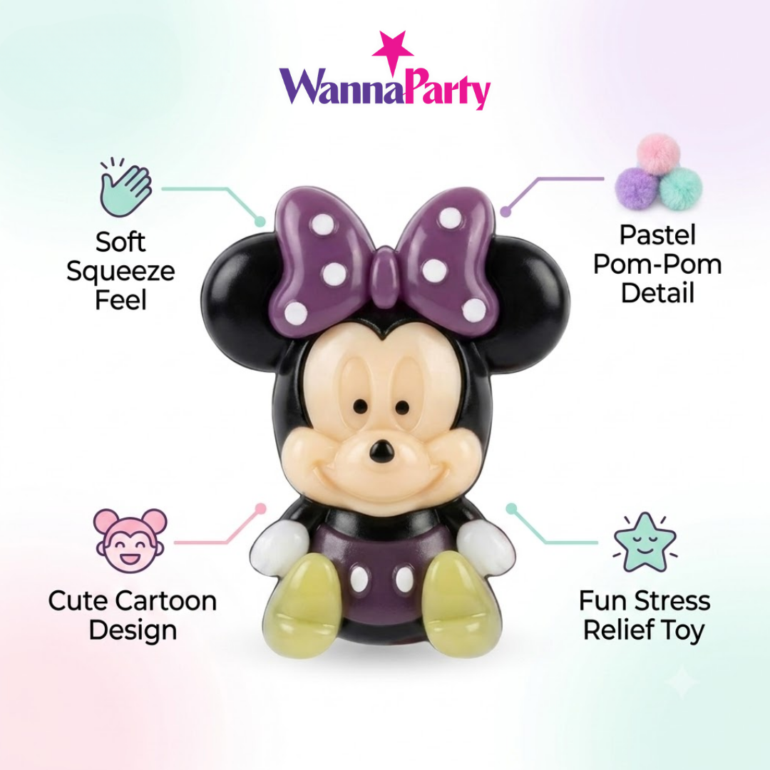 Minnie Mouse Girl Taba Squishy Toy | Soft Slow Rebound Red Bow Character Squeeze Toy for Kids, Stress Relief Toy, Party Favors, Return Gifts, Loot Bags & Pinata Fillers – 1PC