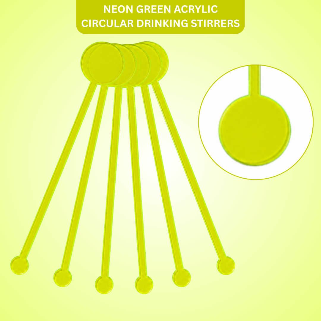 Neon Green Acrylic Circular Drinking Stirrers – Pack of 6