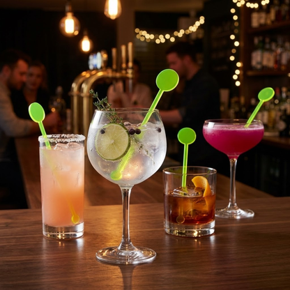 Neon Green Acrylic Circular Drinking Stirrers – Pack of 6