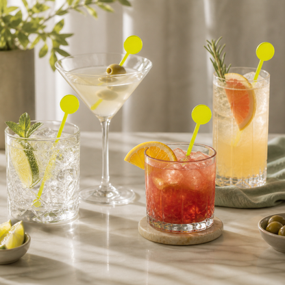 Neon Green Acrylic Circular Drinking Stirrers – Pack of 6