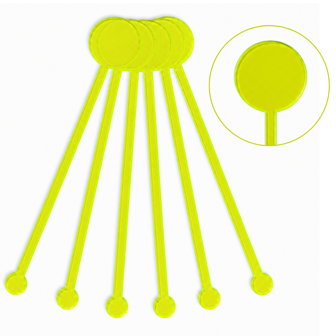 Neon Green Acrylic Circular Drinking Stirrers – Pack of 6