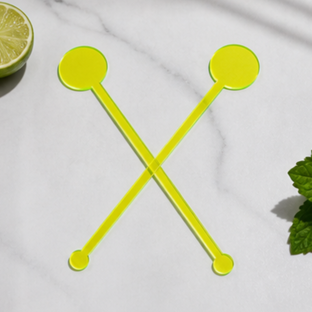Neon Green Acrylic Circular Drinking Stirrers – Pack of 6