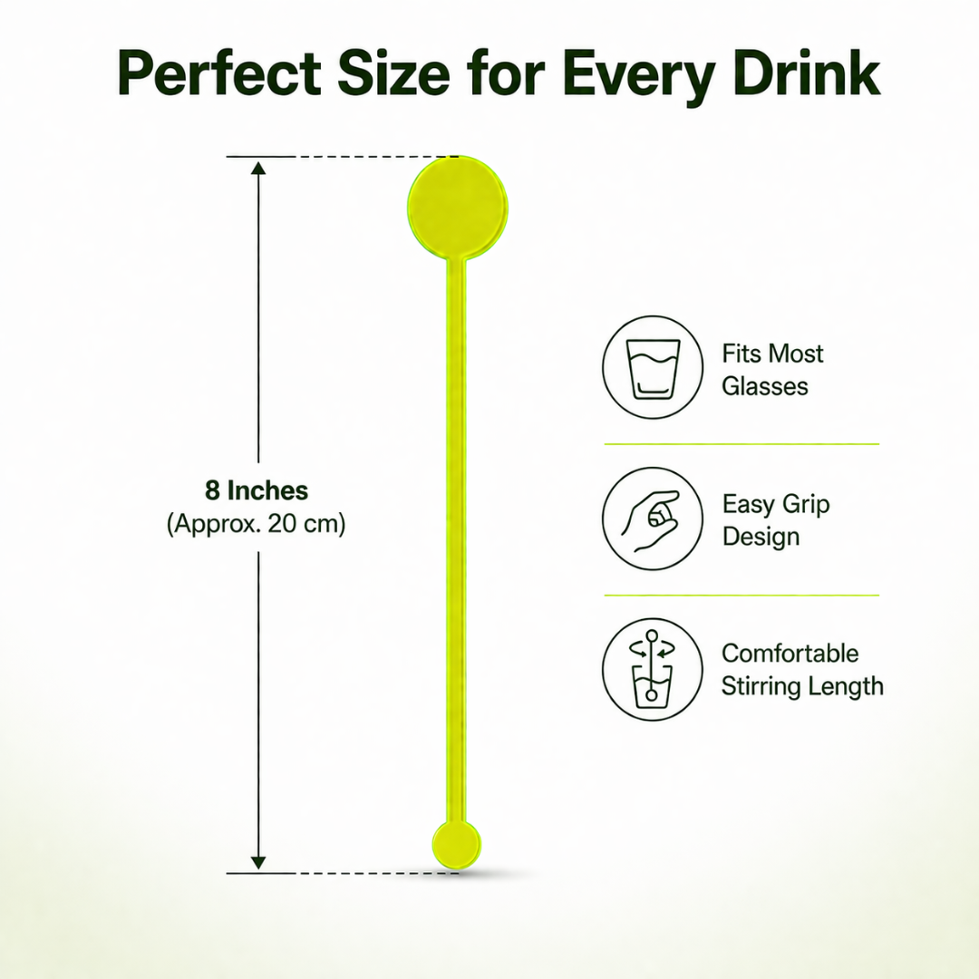 Neon Green Acrylic Circular Drinking Stirrers – Pack of 6
