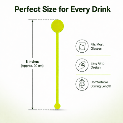 Neon Green Acrylic Circular Drinking Stirrers – Pack of 6