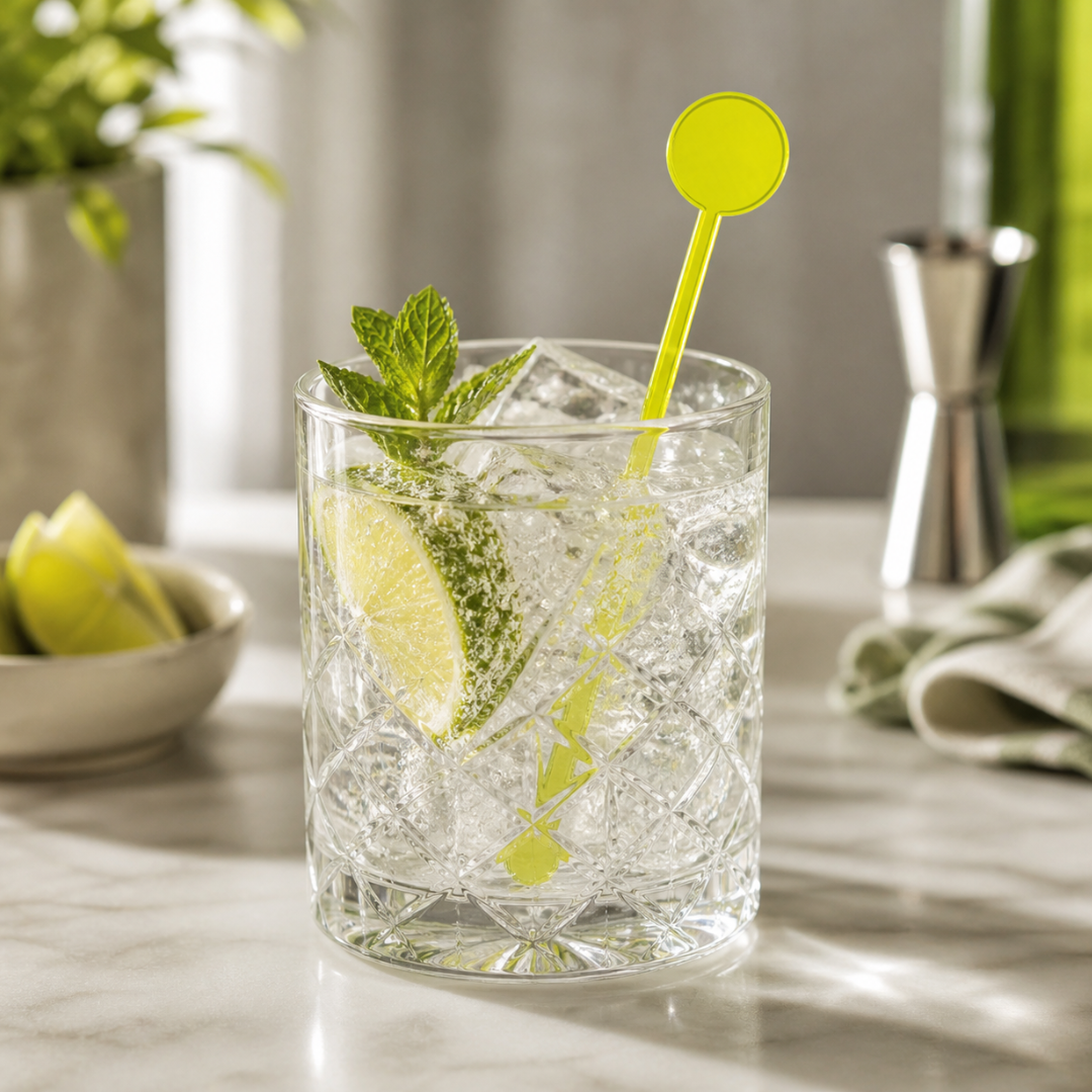 Neon Green Acrylic Circular Drinking Stirrers – Pack of 6