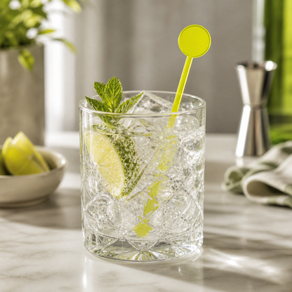 Neon Green Acrylic Circular Drinking Stirrers – Pack of 6