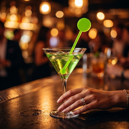 Neon Green Acrylic Circular Drinking Stirrers – Pack of 6