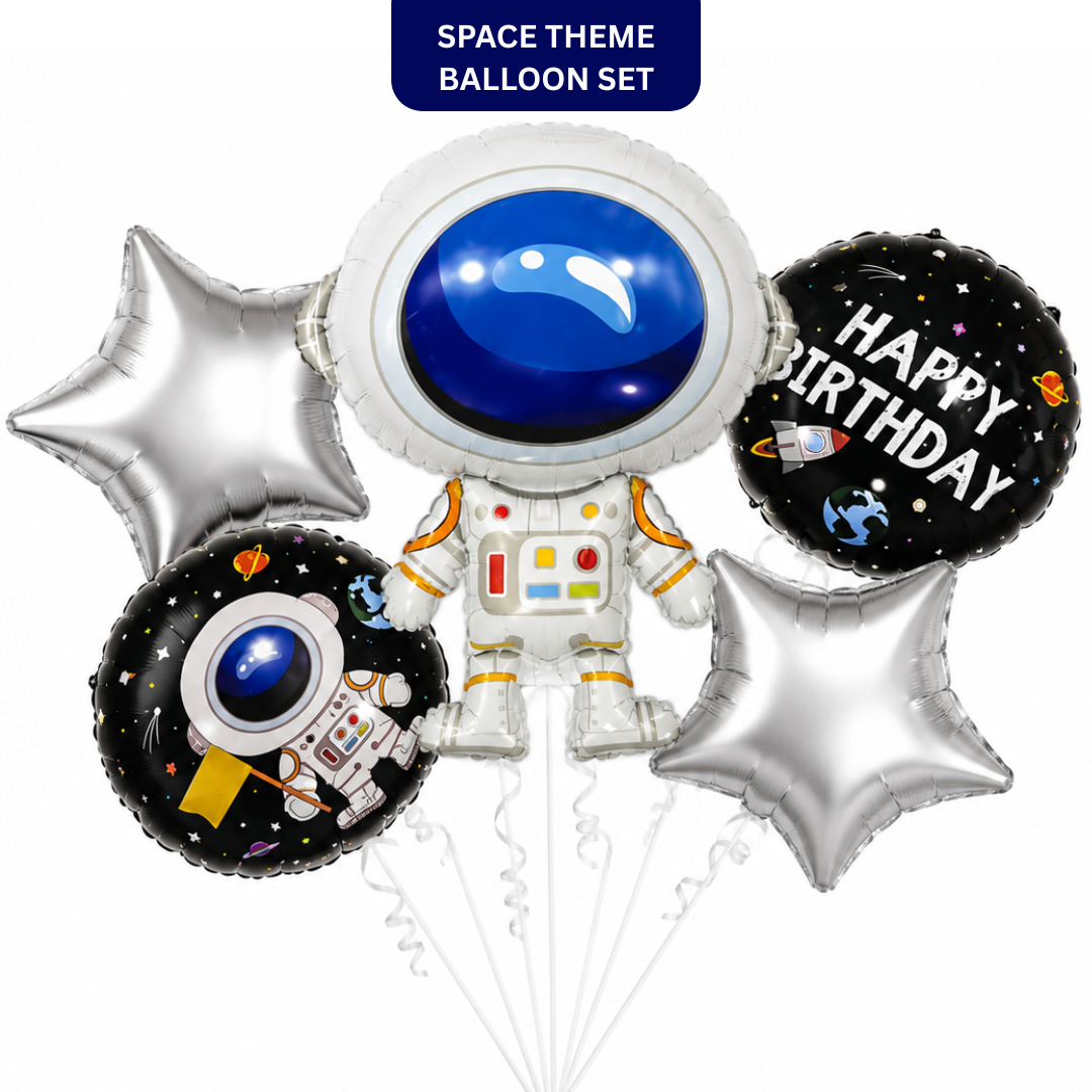 Space Theme Foil Balloon Set of 5 | Astronaut & Galaxy Balloons | Kids Birthday Space Party Decoration Kit