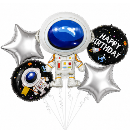 Space Theme Foil Balloon Set of 5 | Astronaut & Galaxy Balloons | Kids Birthday Space Party Decoration Kit