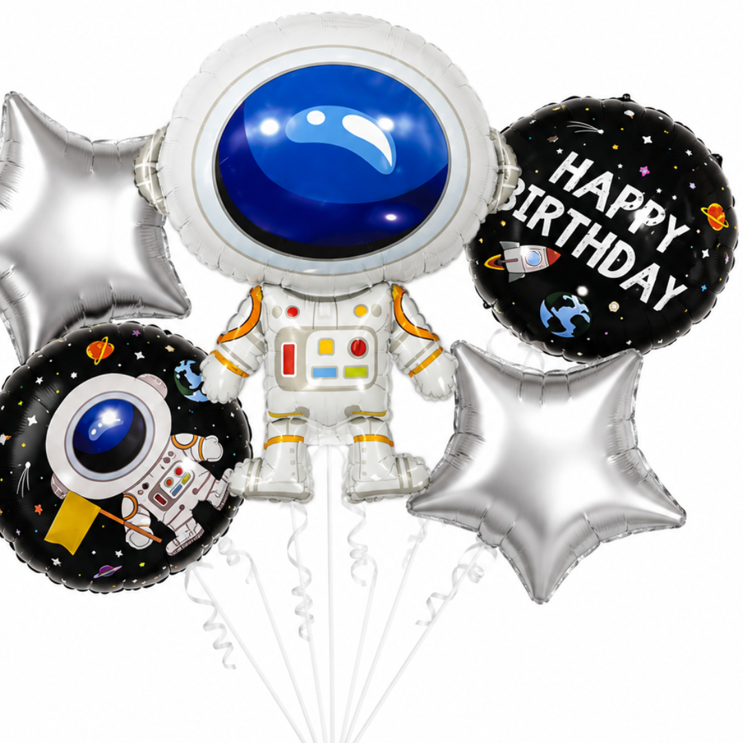 Space Theme Foil Balloon Set of 5 | Astronaut & Galaxy Balloons | Kids Birthday Space Party Decoration Kit