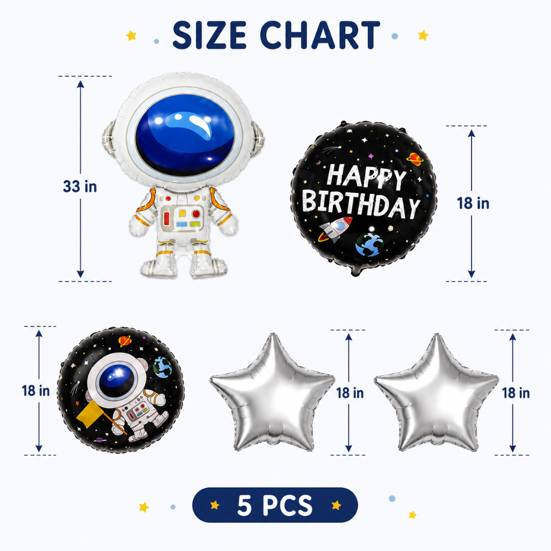 Space Theme Foil Balloon Set of 5 | Astronaut & Galaxy Balloons | Kids Birthday Space Party Decoration Kit