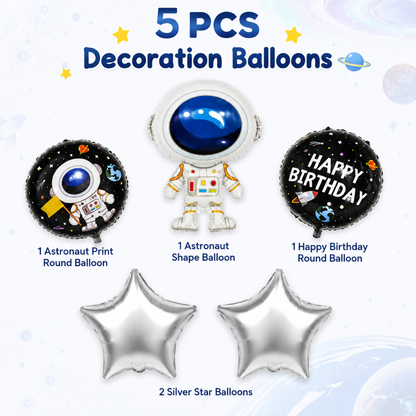 Space Theme Foil Balloon Set of 5 | Astronaut & Galaxy Balloons | Kids Birthday Space Party Decoration Kit