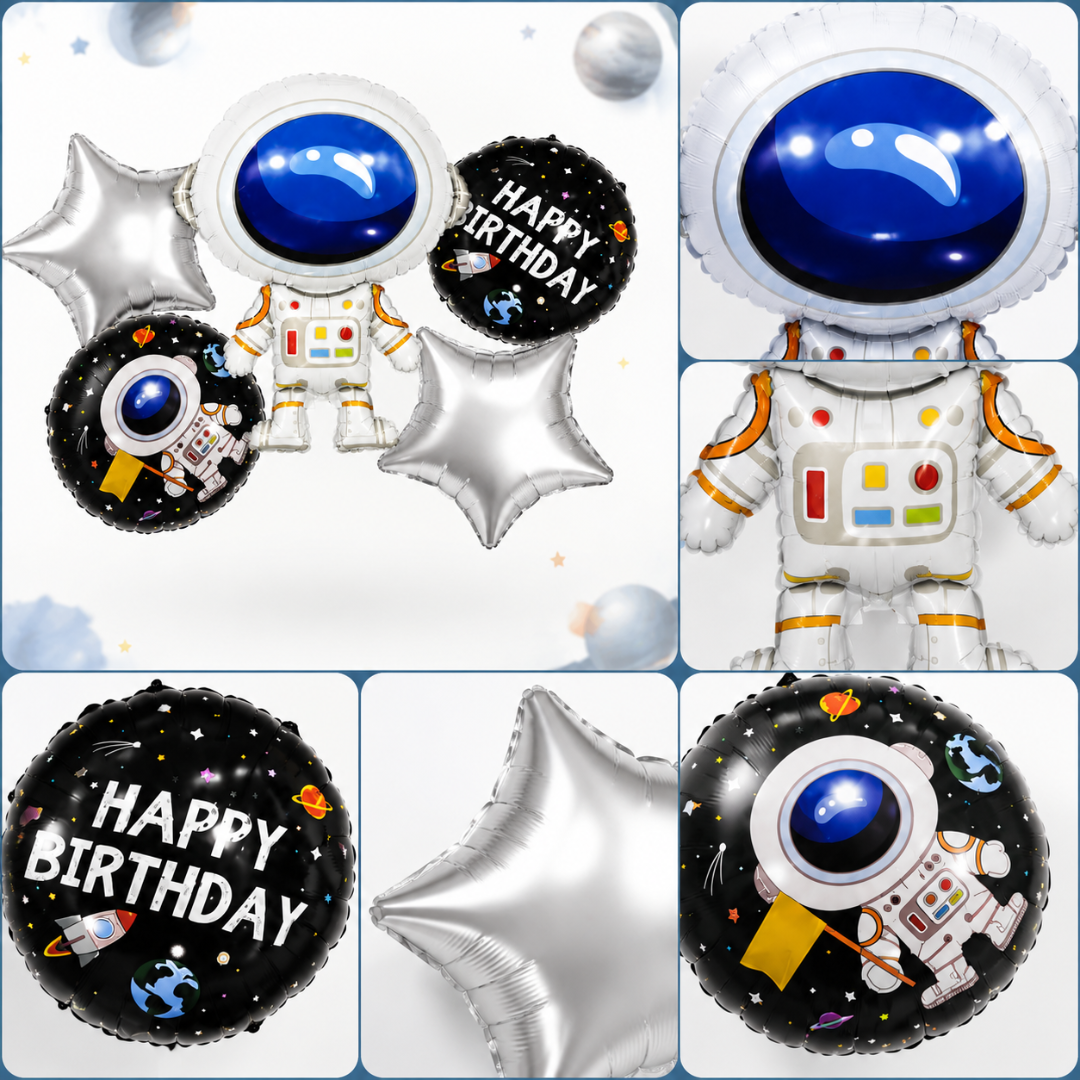 Space Theme Foil Balloon Set of 5 | Astronaut & Galaxy Balloons | Kids Birthday Space Party Decoration Kit