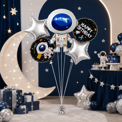 Space Theme Foil Balloon Set of 5 | Astronaut & Galaxy Balloons | Kids Birthday Space Party Decoration Kit