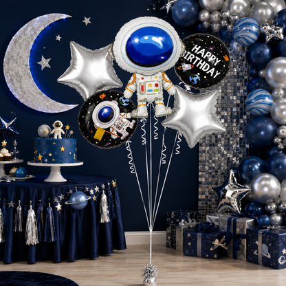 Space Theme Foil Balloon Set of 5 | Astronaut & Galaxy Balloons | Kids Birthday Space Party Decoration Kit