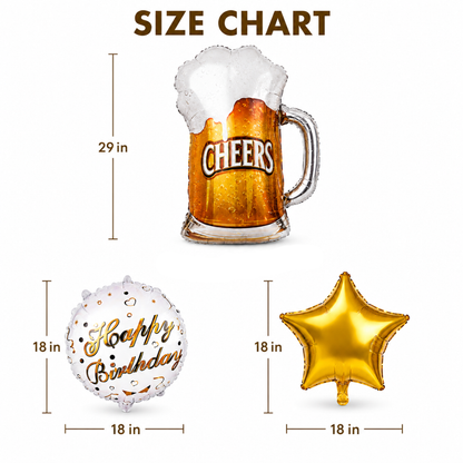 Cheers on Beers Birthday Balloon Bouquet Set – 5 Pcs | Fun Beer Mug & Gold Star Foil Balloons for Adult Birthday Party Decoration