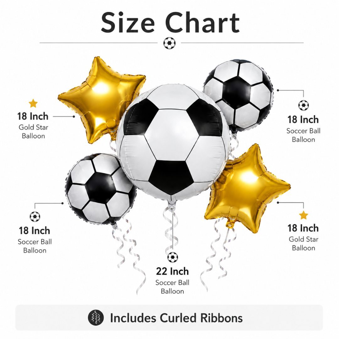 Soccer Birthday Balloon Bouquet Set – 5 Pcs | Fun Soccer Ball & Gold Star Foil Balloons for Kids Birthday Party Decoration