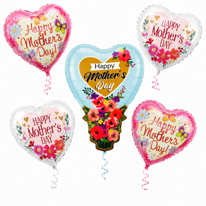Happy Mother's Day Floral Balloon Bouquet Set – 5 Pcs | Beautiful Heart & Flower Foil Balloons for Mother’s Day Gift, Surprise Decor & Celebration