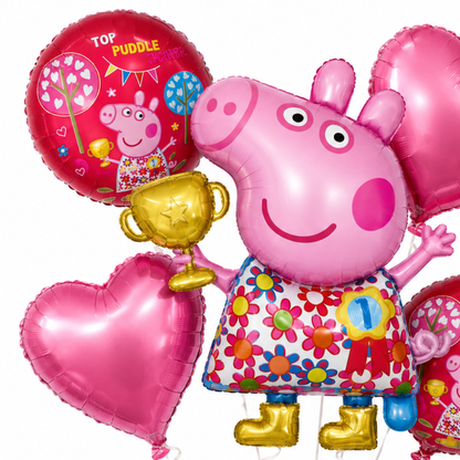 Peppa Pig Floral Print Balloon Bouquet Set – 5 Pcs | Pink Foil Balloons for Kids Birthday Party Decoration