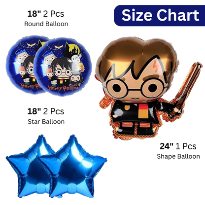 Wanna Party Harry Potter Theme Birthday Balloon Bouquet Set - 5 Pcs | Harry Potter Character, Blue Star & Printed Foil Balloons | Helium Supported Birthday Party Decoration for Kids