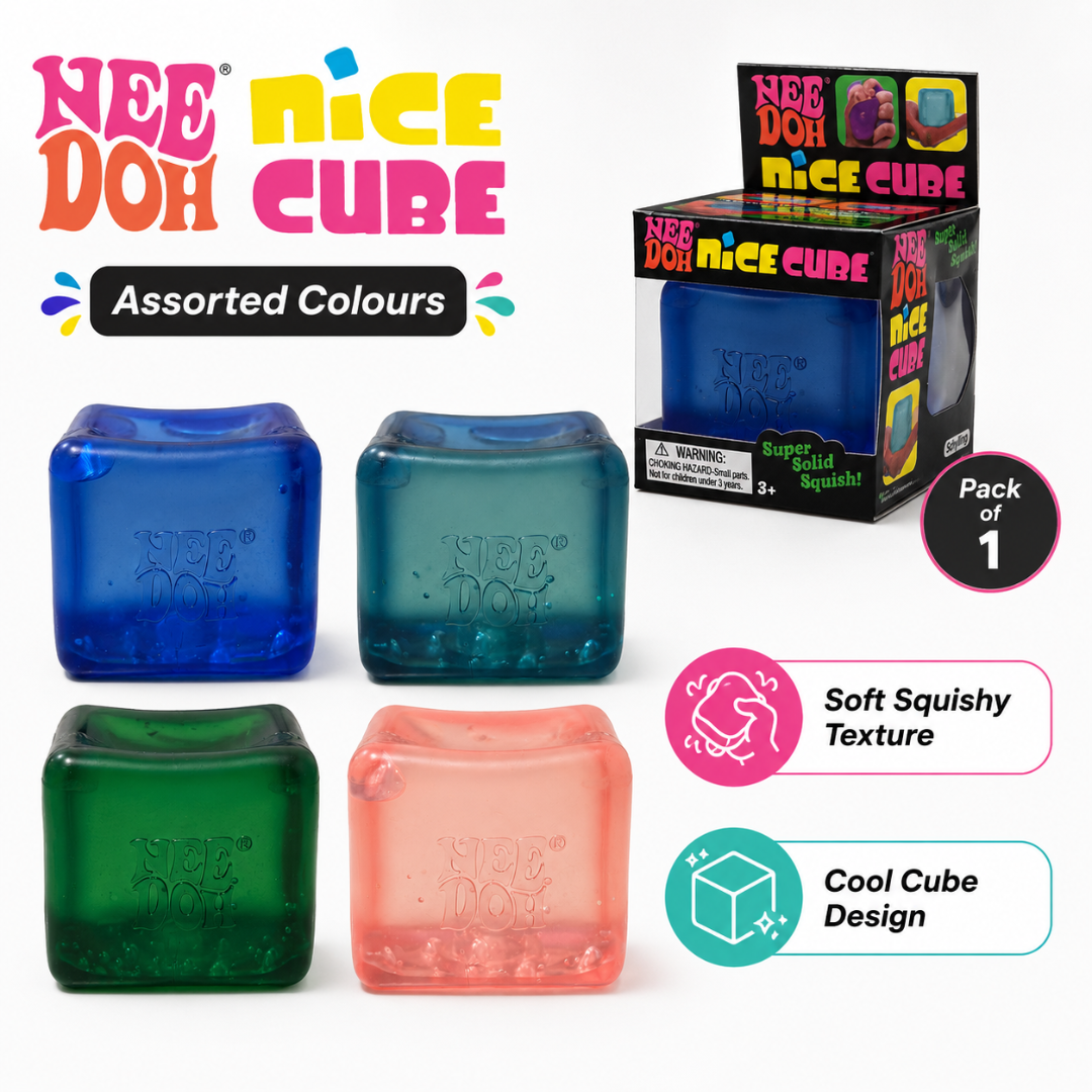 NeeDoh Squishy Toy Ice Cube Style Stress Soft Cube Fidget Toy for Kids & Adults, Hand Exercise Sensory Toy, Squeeze Toy for Relaxation, Party Return Gift & Desk Toy, Color May Vary - Pack of 1