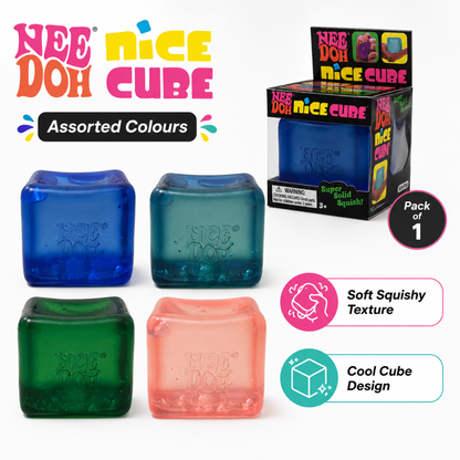 NeeDoh Squishy Toy Ice Cube Style Stress Soft Cube Fidget Toy for Kids & Adults, Hand Exercise Sensory Toy, Squeeze Toy for Relaxation, Party Return Gift & Desk Toy, Color May Vary - Pack of 1