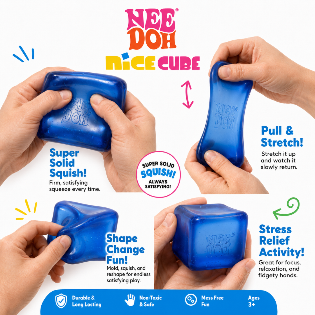 NeeDoh Squishy Toy Ice Cube Style Stress Soft Cube Fidget Toy for Kids & Adults, Hand Exercise Sensory Toy, Squeeze Toy for Relaxation, Party Return Gift & Desk Toy, Color May Vary - Pack of 1