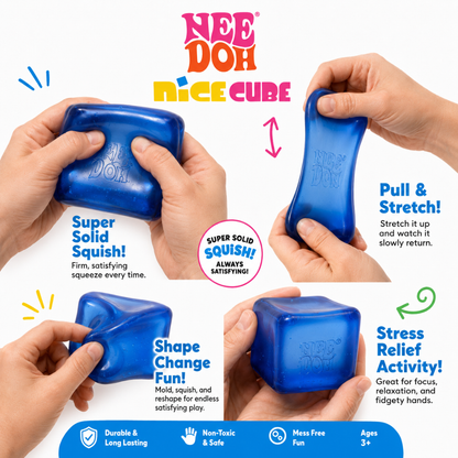 NeeDoh Squishy Toy Ice Cube Style Stress Soft Cube Fidget Toy for Kids & Adults, Hand Exercise Sensory Toy, Squeeze Toy for Relaxation, Party Return Gift & Desk Toy, Color May Vary - Pack of 1