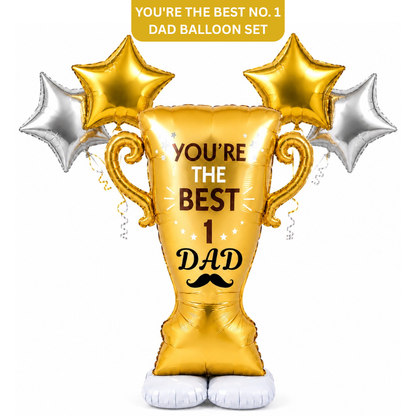 You’re The Best No. 1 Dad Self Standing Foil Balloon with Star Balloons for Father’s Day, Dad Birthday, Celebration Decoration, Photo Prop & Surprise Gift Décor