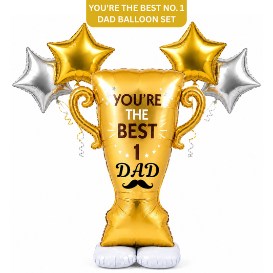 You’re The Best No. 1 Dad Self Standing Foil Balloon with Star Balloons for Father’s Day, Dad Birthday, Celebration Decoration, Photo Prop & Surprise Gift Décor