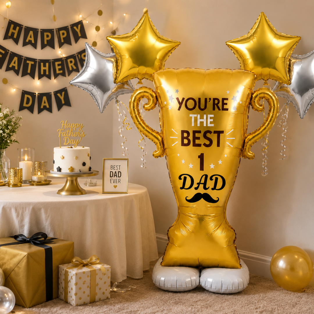 You’re The Best No. 1 Dad Self Standing Foil Balloon with Star Balloons for Father’s Day, Dad Birthday, Celebration Decoration, Photo Prop & Surprise Gift Décor