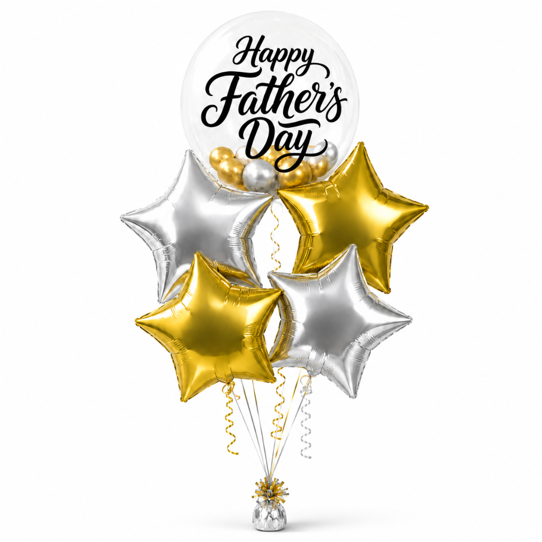 Happy Father’s Day BOBO Foil Balloon Set 5PC, Helium Supported Dad Balloon Bouquet with Star Balloons for Father’s Day, Papa Birthday & Surprise Decor