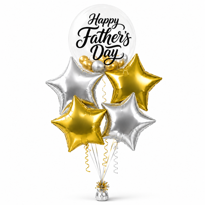 Happy Father’s Day BOBO Foil Balloon Set 5PC, Helium Supported Dad Balloon Bouquet with Star Balloons for Father’s Day, Papa Birthday & Surprise Decor