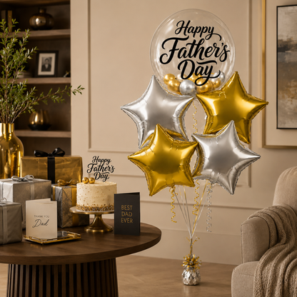 Happy Father’s Day BOBO Foil Balloon Set 5PC, Helium Supported Dad Balloon Bouquet with Star Balloons for Father’s Day, Papa Birthday & Surprise Decor