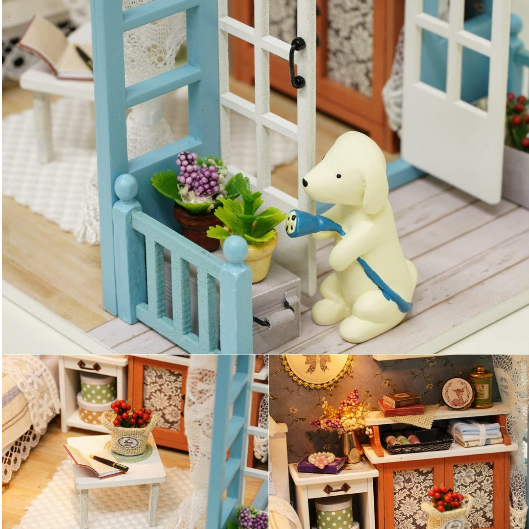 DIY Miniature House Kit, 1:24 Scale Wooden Mini Doll House Accessories with Furniture for Kids Teens Adults (Forest Times)