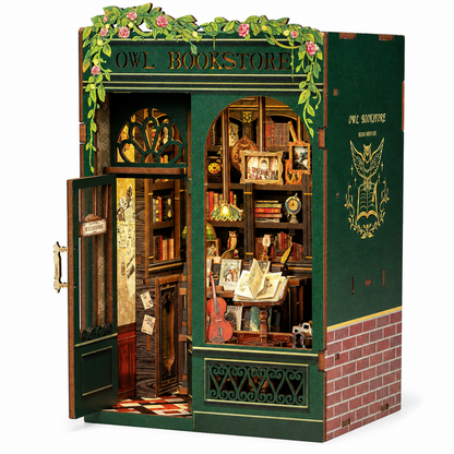 Bookstore DIY Book Nook Kit, 3D Wooden Miniature House Puzzle, Bookshelf Insert Decor with Cozy Library Scene, Craft Building Kit for Adults & Teens 14+, Creative Room Decoration Gift