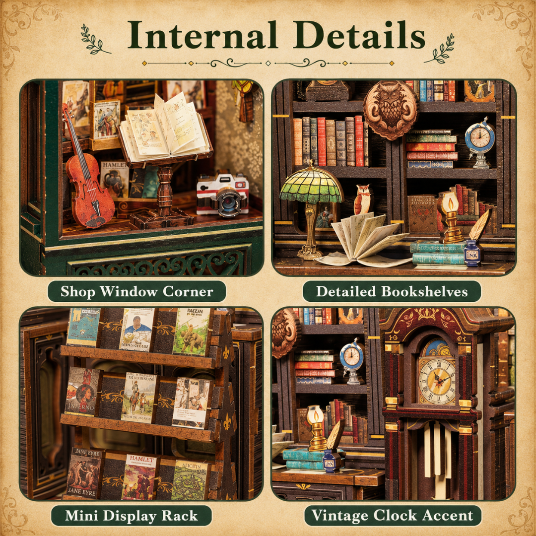 Bookstore DIY Book Nook Kit, 3D Wooden Miniature House Puzzle, Bookshelf Insert Decor with Cozy Library Scene, Craft Building Kit for Adults & Teens 14+, Creative Room Decoration Gift