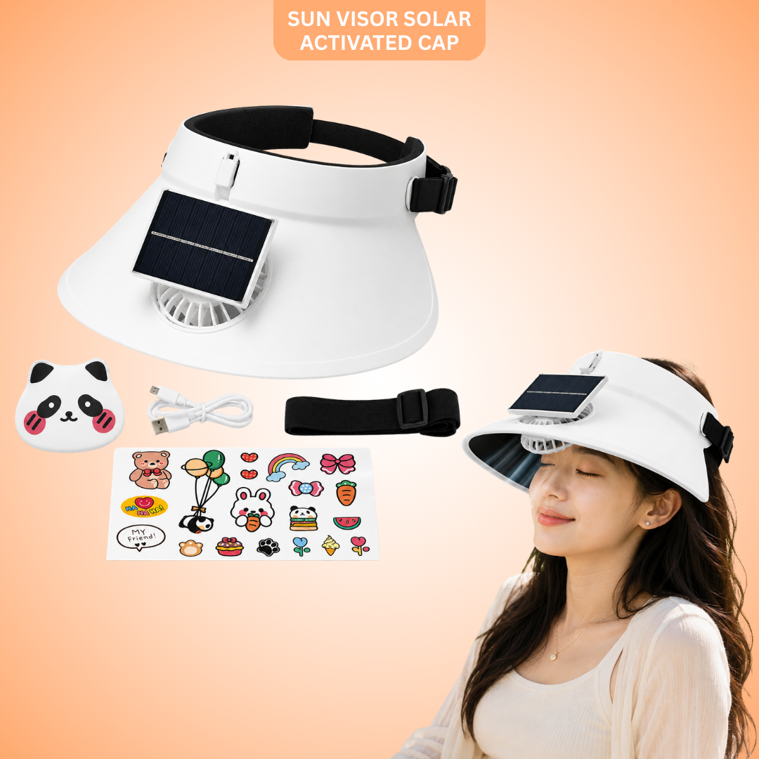 Sun Visor White Hat with Fan USB and Solar Powered |Wide Brim Hat with Built in Fan | Beat The Heat Cool Picnic or Disney Park Fans | UPF 50+ UV Protection, Lightweight Summer Cap for Beach, Travel, Gardening, Sports & Outdoor Use