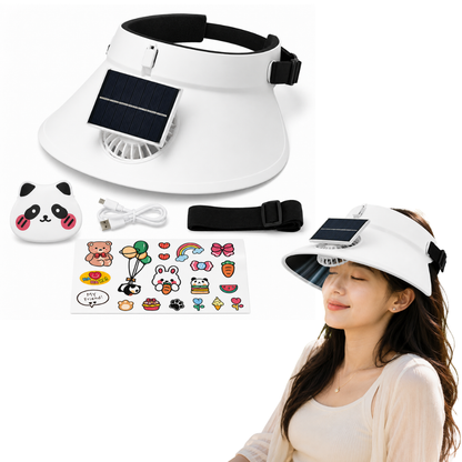 Sun Visor White Hat with Fan USB and Solar Powered |Wide Brim Hat with Built in Fan | Beat The Heat Cool Picnic or Disney Park Fans | UPF 50+ UV Protection, Lightweight Summer Cap for Beach, Travel, Gardening, Sports & Outdoor Use