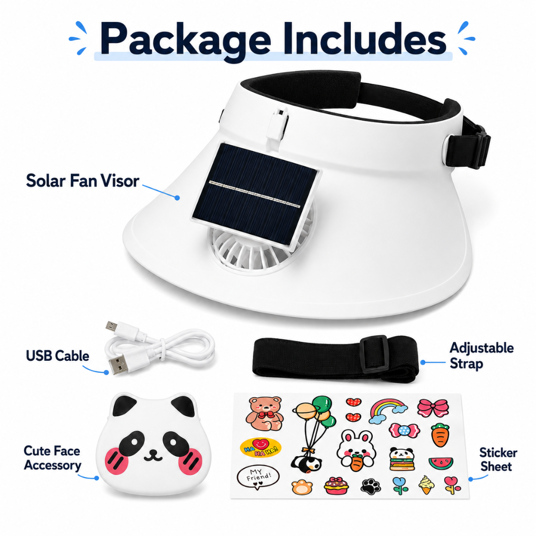Sun Visor White Hat with Fan USB and Solar Powered |Wide Brim Hat with Built in Fan | Beat The Heat Cool Picnic or Disney Park Fans | UPF 50+ UV Protection, Lightweight Summer Cap for Beach, Travel, Gardening, Sports & Outdoor Use
