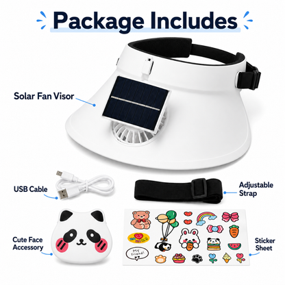 Sun Visor White Hat with Fan USB and Solar Powered |Wide Brim Hat with Built in Fan | Beat The Heat Cool Picnic or Disney Park Fans | UPF 50+ UV Protection, Lightweight Summer Cap for Beach, Travel, Gardening, Sports & Outdoor Use