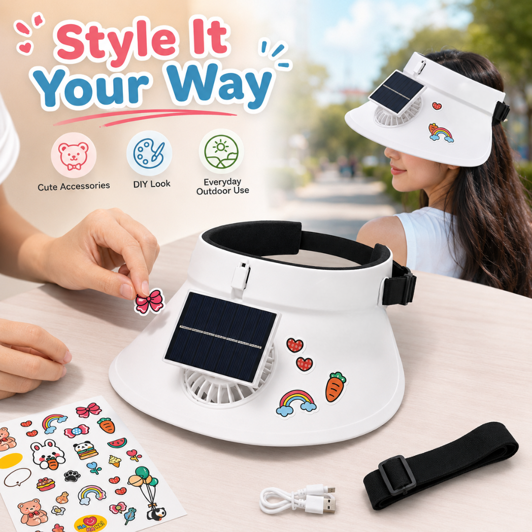 Sun Visor White Hat with Fan USB and Solar Powered |Wide Brim Hat with Built in Fan | Beat The Heat Cool Picnic or Disney Park Fans | UPF 50+ UV Protection, Lightweight Summer Cap for Beach, Travel, Gardening, Sports & Outdoor Use