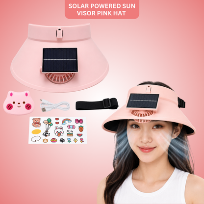 Sun Visor Pink Hat with Fan USB and Solar Powered |Wide Brim Hat with Built in Fan | Beat The Heat Cool Picnic or Disney Park Fans | UPF 50+ UV Protection, Lightweight Summer Cap for Beach, Travel, Gardening, Sports & Outdoor Use