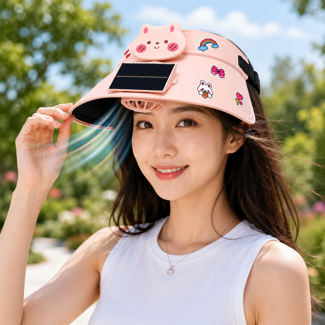 Sun Visor Pink Hat with Fan USB and Solar Powered |Wide Brim Hat with Built in Fan | Beat The Heat Cool Picnic or Disney Park Fans | UPF 50+ UV Protection, Lightweight Summer Cap for Beach, Travel, Gardening, Sports & Outdoor Use