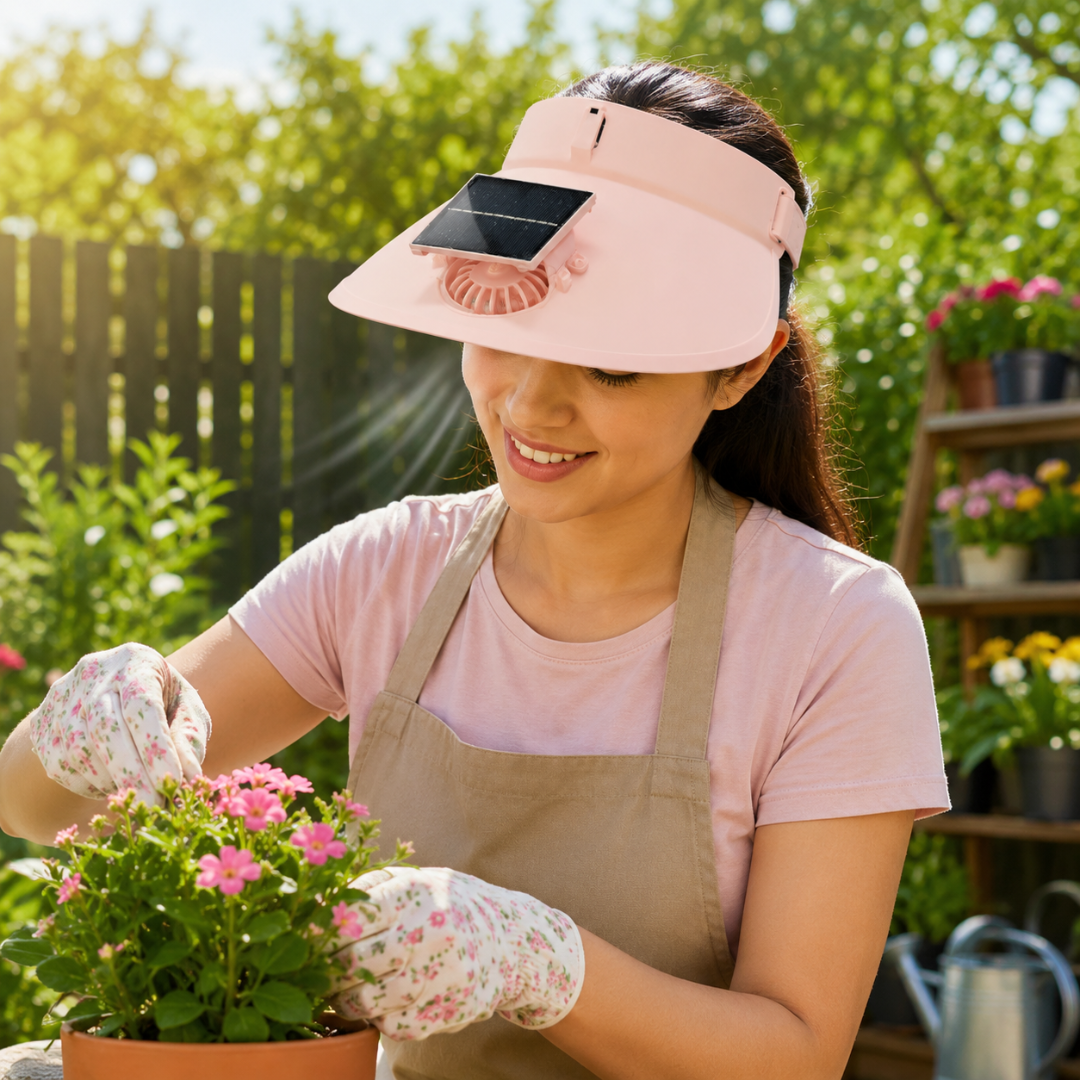 Sun Visor Pink Hat with Fan USB and Solar Powered |Wide Brim Hat with Built in Fan | Beat The Heat Cool Picnic or Disney Park Fans | UPF 50+ UV Protection, Lightweight Summer Cap for Beach, Travel, Gardening, Sports & Outdoor Use