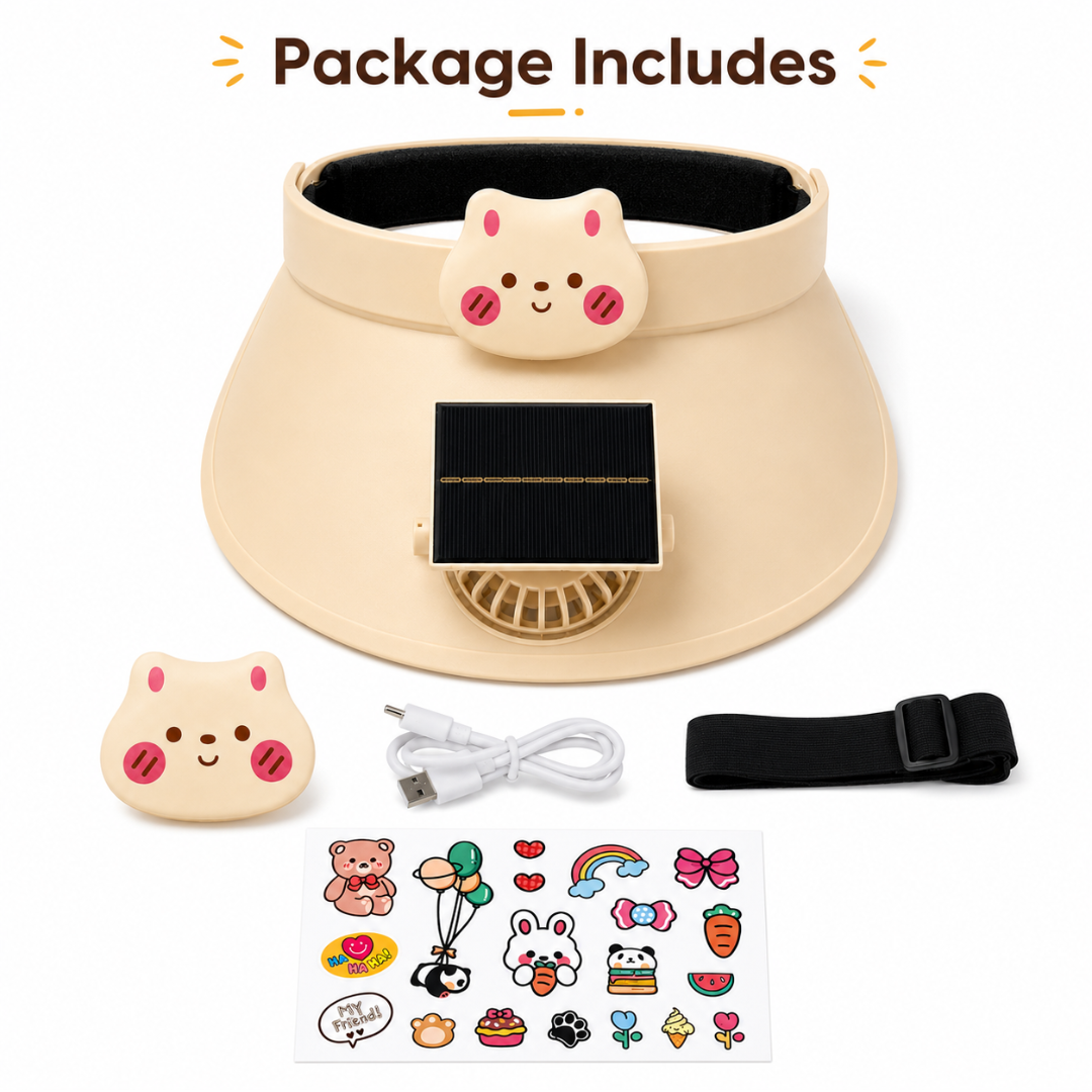 Sun Visor Beige Hat with Fan USB and Solar Powered |Wide Brim Hat with Built in Fan | Beat The Heat Cool Picnic or Disney Park Fans | UPF 50+ UV Protection, Lightweight Summer Cap for Beach, Travel, Gardening, Sports & Outdoor Use