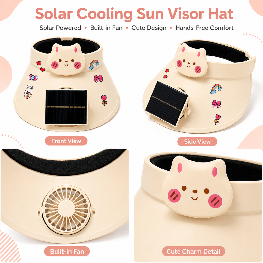 Sun Visor Beige Hat with Fan USB and Solar Powered |Wide Brim Hat with Built in Fan | Beat The Heat Cool Picnic or Disney Park Fans | UPF 50+ UV Protection, Lightweight Summer Cap for Beach, Travel, Gardening, Sports & Outdoor Use